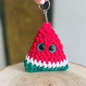 Handmade Watermelon Slice Crochet Plushie Keychain – Soft & Kawaii Accessory